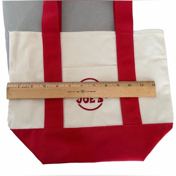 Trader Joe’s Red & White Canvas Tote Bag Reusable Shopping Bag - Picture 3 of 4